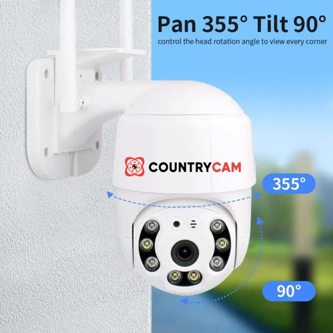 COUNTRYCAM 5MP FHD WiFi Camera PTZ Two Way Audio Color Night Vision  Waterproof Outdoor Security Camera