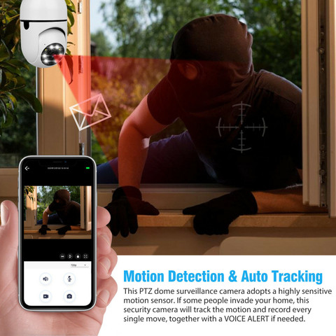 SROPX WiFi PTZ Bulb Camera IR 1080P HD Home Mobile Live View 2Way