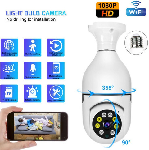 AVOIHS WiFi HD 1080P 3MP Light Bulb Camera 360° Panoramic Pan Tilt