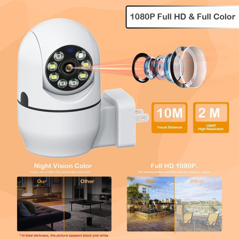 SIOVS Wifi Light Bulb Camera HD 1080P PTZ Night Vision Home Security Plug  IP Camera Security Camera