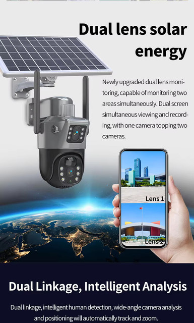 SIOVS Solar SIM CCTV HD Dual Lens Camera 4G PTZ CCTV IP Network Wireless  Night Vision Security Camera