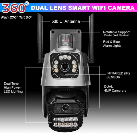 amiciVision Dual Camera CCTV, 4K+4K HD Security Camera with Built-in  Alarm,Motion Detection Security Camera