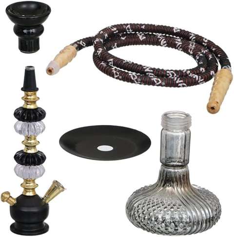 Vespers 18-Inch Obsidian Black Hookah with Crystal Glass - Image 8