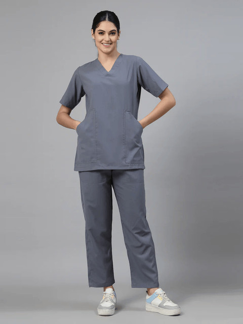 SHARMASCRUBS Women Medical Scrub – Doctors Nurse Scrub Suit/ OT Dress  (Grey, M) Shirt, Pant Hospital Scrub