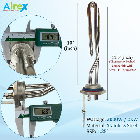 Airex Commercial Solar geyser Water Heater Element with Thermostat Cut-Off  Electric Water Heater Geyser Temperature Controlling Sensor (11 Inch) 2000 