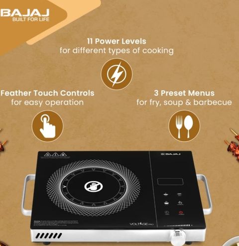 BAJAJ 2200 W Radiant Cooktop Touch Panel, Jog Dial (Black, White, Silver, IRX 220F INFRARED newtouch) - Image 6