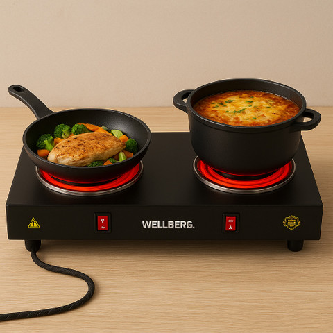Wellberg 2000W Dual Burner Electric Hot Plate Energy-Efficient
