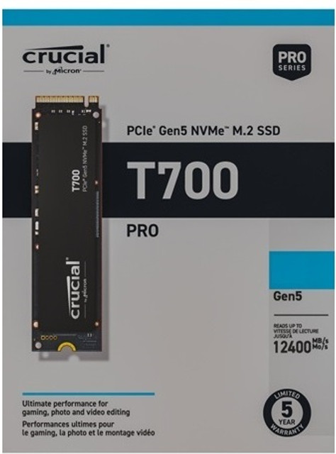 Crucial T700 1 TB Desktop, Laptop Black PCIe NVMe Internal Solid