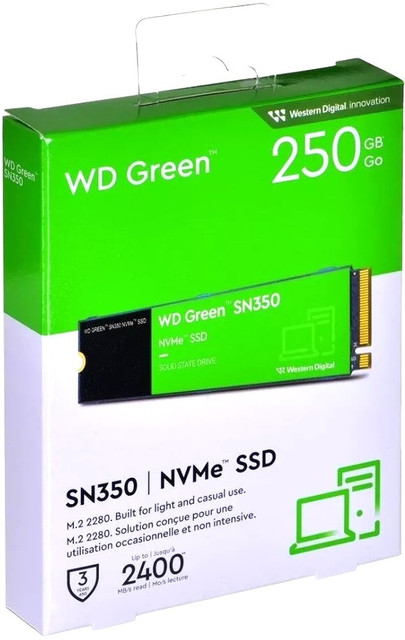WD SN350 NVMe SSD 250 GB Laptop, Desktop, All in One PC's Green