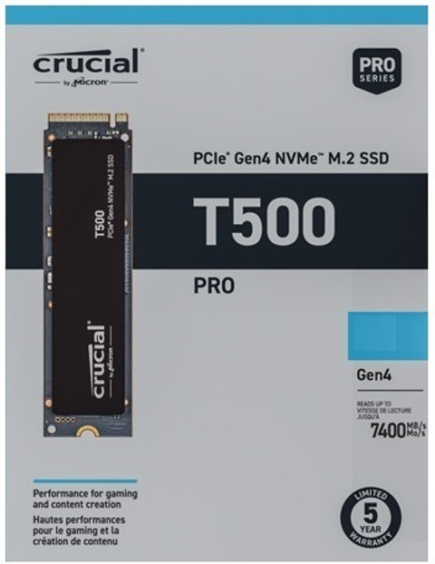 Crucial T500 2 TB Desktop, Laptop Black PCIe NVMe Internal Solid