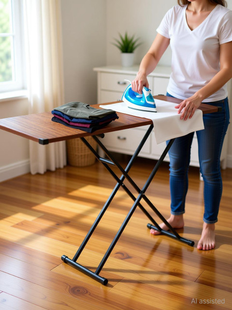Jaimini Wood Brown Iron Table | Foldable Wooden Ironing Table for