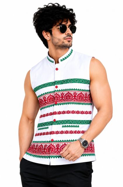 Adivasi Men Printed Nehru Jacket - Image 8