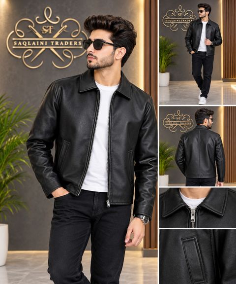 saqlaini traders Men Solid Leather Jacket - Image 5