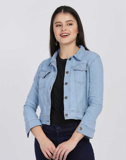 KASHIAN 3/4th Sleeve Solid Women Denim Jacket Buy KASHIAN 3/4th