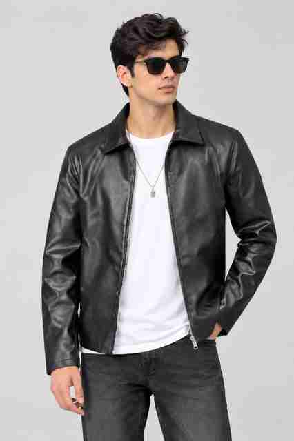 Onestreet Men Solid Leather Jacket - Image 2