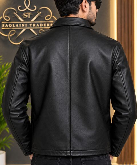 saqlaini traders Men Solid Leather Jacket - Image 4