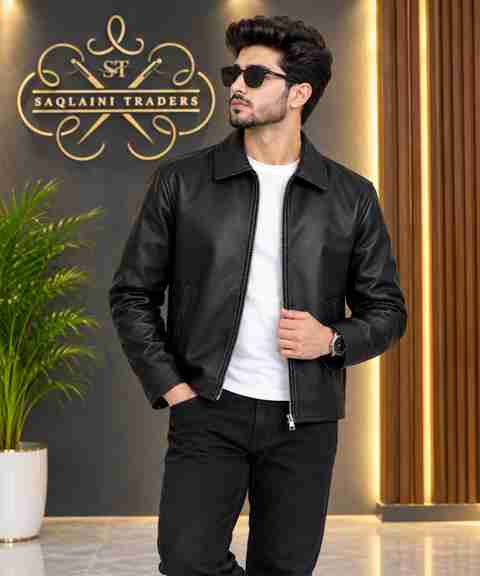 saqlaini traders Men Solid Leather Jacket - Image 3