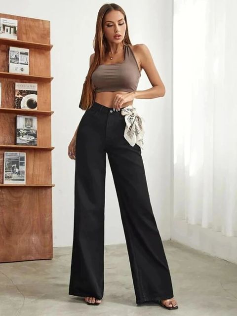 KOTTY Women Wide Leg High Rise Black Jeans - Image 5