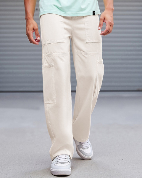 BEWAKOOF Baggy Cargo Carpenter Loose Fit Men Beige Jeans