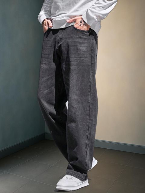 PODGE Men Loose Fit Mid Rise Dark Grey Jeans - Image 5