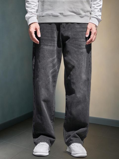 PODGE Men Loose Fit Mid Rise Dark Grey Jeans - Image 4