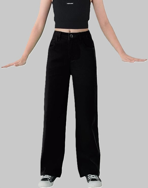 GLOBENAUT Loose Fit Girls Black Jeans