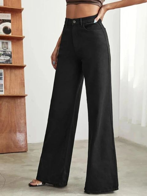 KOTTY Women Wide Leg High Rise Black Jeans - Image 3