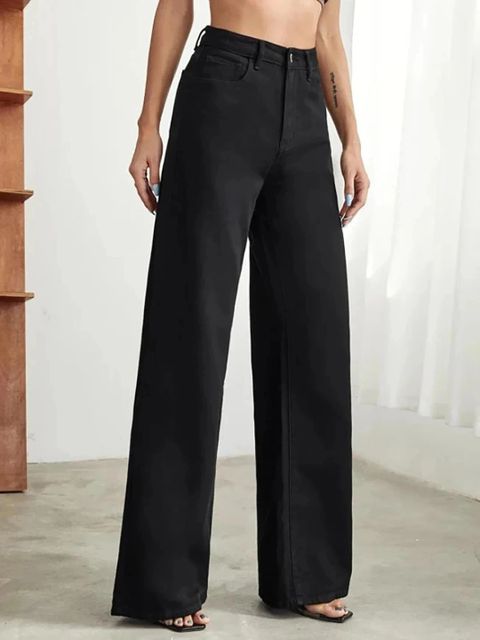 KOTTY Women Wide Leg High Rise Black Jeans - Image 6