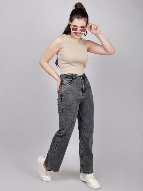 パンツ dcexpgn ZXN Clothing Straight Fit Women Dark Grey Jeans - Buy ZXN Clothing
