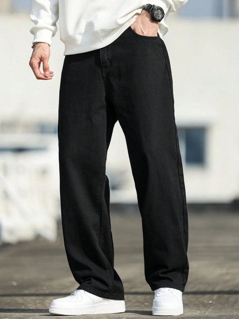 DENIM LOOK Loose Fit Men Black Jeans