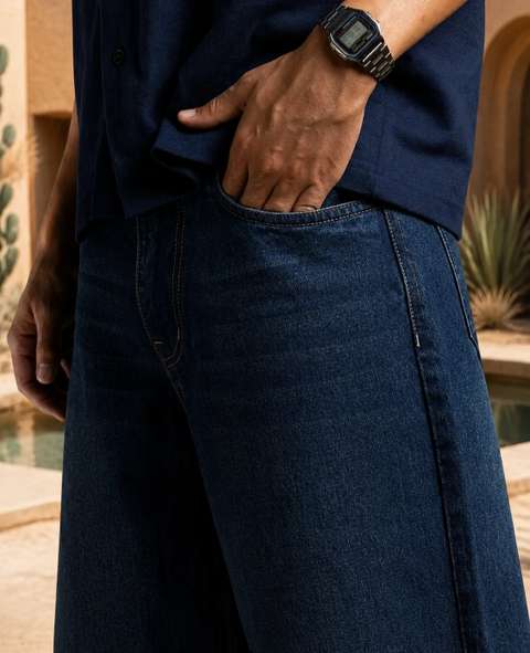 Playfeel Men Baggy Fit Mid Rise Dark Blue Jeans - Image 7