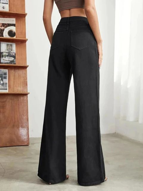KOTTY Women Wide Leg High Rise Black Jeans - Image 4