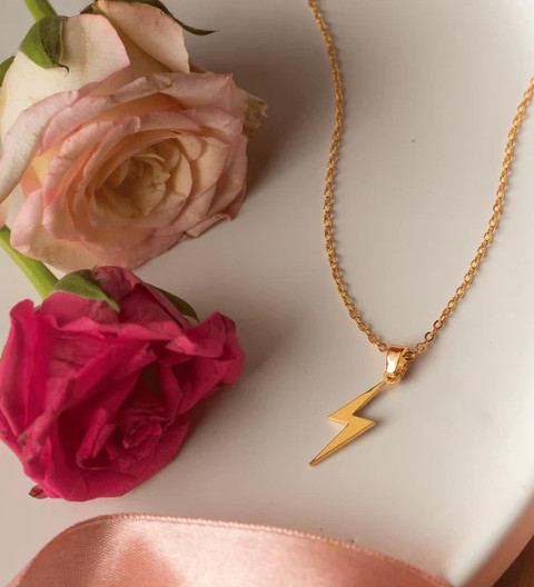 SILVOSWAN Chain Pendant Lightning Bolt Necklace for Men and Women Gold  Stainless Steel Pendant