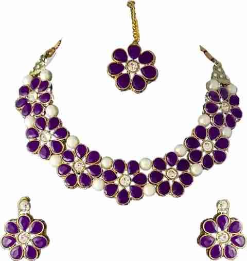 CATALYST Mother of Pearl Gold-plated Purple Jewellery Set
