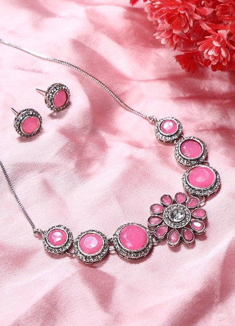 Opus Gems Alloy Pink Jewellery Set Price in India Buy Opus Gems