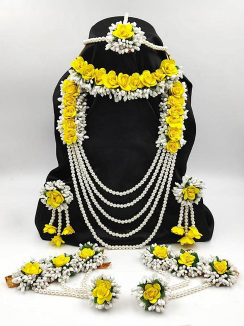 Anshiba Creation Fabric Yellow, White Jewellery Set
