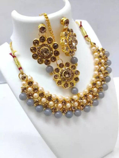 TWOLOVER Crystal, Alloy Gold-plated Grey Jewellery Set