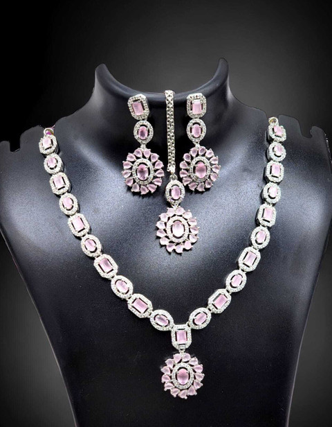 DENICRAAS Alloy Silver Pink Jewellery Set Price in India Buy