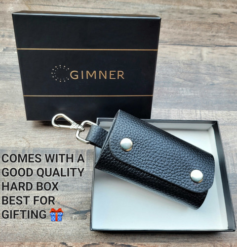 GIMNER Genuine Leather Key Case Pouch Wallet Keychain Key Holder with Key  Hooks/ Lobster Hook Double Snap Closure, Best for Home, Office Shop