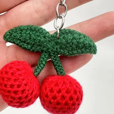 Snowys Shop Handmade Crochet Cherry Keychain for Girls- Cute Yarn