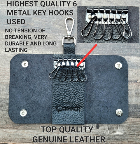 GIMNER Genuine Leather Key Case Pouch Wallet Keychain Key Holder with Key  Hooks/ Lobster Hook Double Snap Closure, Best for Home, Office Shop