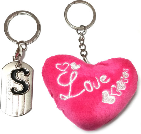Meeko.com Alphabet S Metal with pink LOVE heart key ring for Car