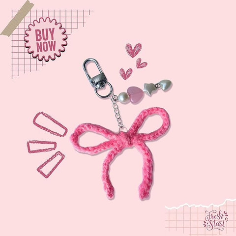 Snowys Shop Crochet Bow Keychain Bag Charm for Teens, Girls, Women Cute  Accessory Gift Key Chain