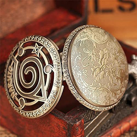 gtrp NARUTO Metal Bronze Antique Pocket Watch Keychain with Roman