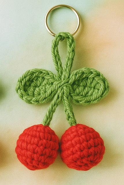 Loveandloopby MK Handmade Crochet Cherry Keychain Key Chain