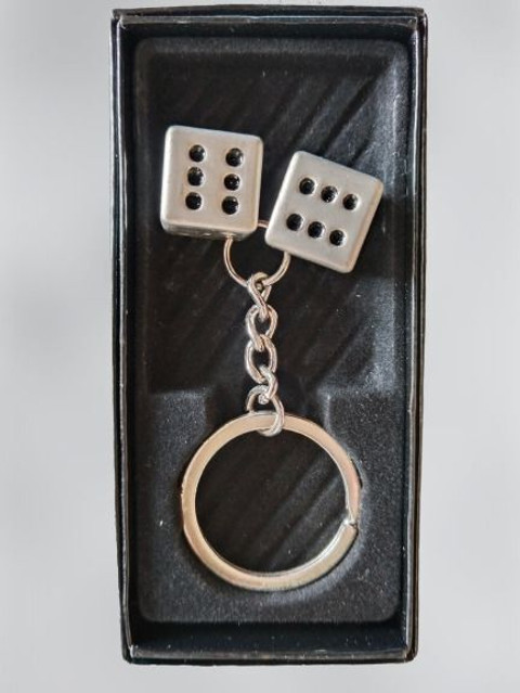 dk printing Ludo Double Dice Metal Keychain (Silver) Key Ring Key