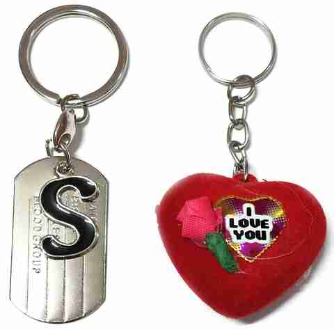 Meeko.com Alphabet S Metal with I LOVE YOU heart key ring for Car