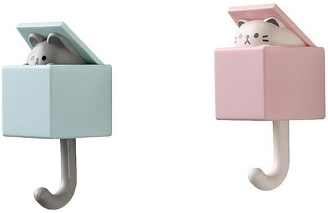 Kesig Cute Cat Key Hooks for Wall,Creative Self Self Adhesive Coat  Hooks,Wall Hangers Plastic Key Holder