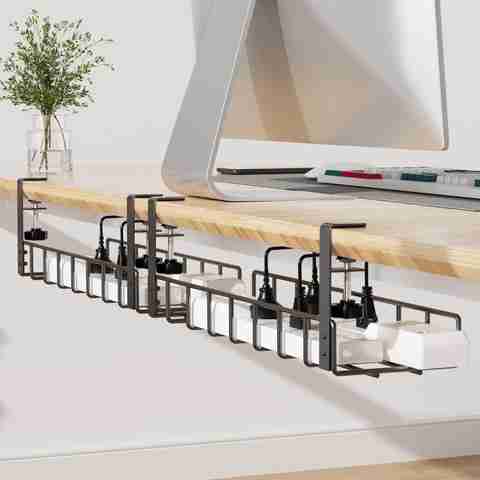 GEO FASHION 2 Pack Cable Management Under Desk Tray, No Drill Under ...