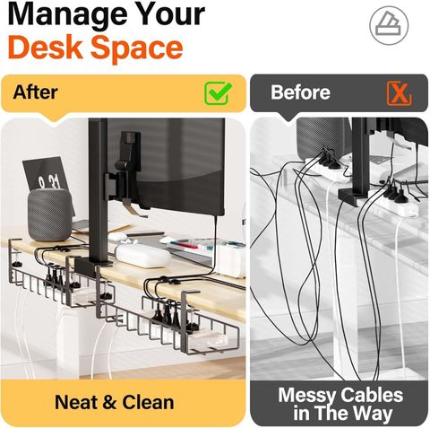 GEO FASHION 2 Pack Cable Management Under Desk Tray, No Drill Under ...